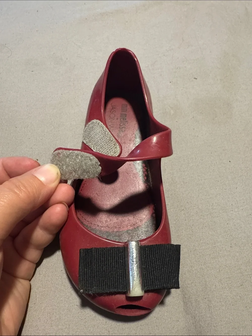 Mini Melissa Red Mary Jane Flats with Black Ribbon Bow